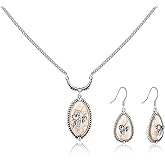 Montana West Wrangler Western Turquoise Jewelry Set for Women Silver Plated Cactus Stone Country Cowgirl Cowboy Necklace Earrings Jewelry