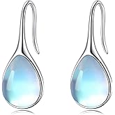 925 Sterling Silver Teardrop Earrings for Women Genuine Moonstone/Larimar/Lapis Lazuli/Turquoise/Black Onyx/Peridot Pull-Through Dangle Earrings Elegant Gift for Her Christmas Birthday