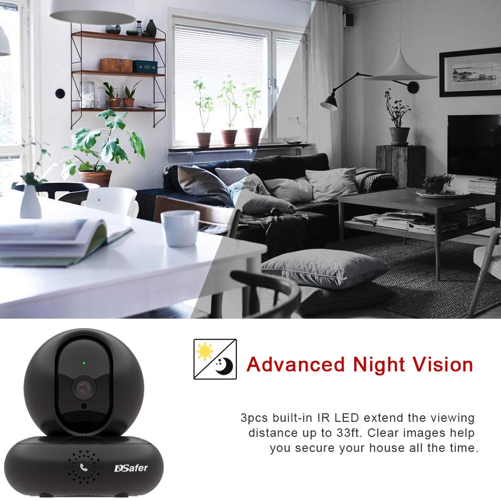 Indoor WiFi Camera, 360 Wireless Security Camera with Active Calling, 2.4ghz 1080P Night Vision WiFi IP Dome Cameras with 2 Way Audio for Home Security, Remote Surveillance Monitor for pet Dogs Black
