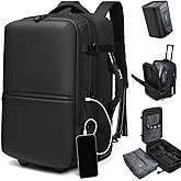 Visnalefry 60L Vacuum Compression Backpack with Wheels Expandable Men Waterproof Carry On Luggage Travel Backpacks 17 inch Laptop Backpack Flight Approved(With Pump)