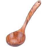 Wooden Ladle, 9.8 Inch Teak Wood Soup Spoons Deep Ladle with Long Handle Hot Pot Soup Spoon Kitchen Spoon for Cooking Stirring Serving