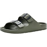 Temi Mens Slides Adjustable Slip on Sandals,Summer Beach Pool Shower EVA Sandals for Men,Double Buckle Lightweight Waterproof Comfy Bathroom Flat House Slippers for Men Size