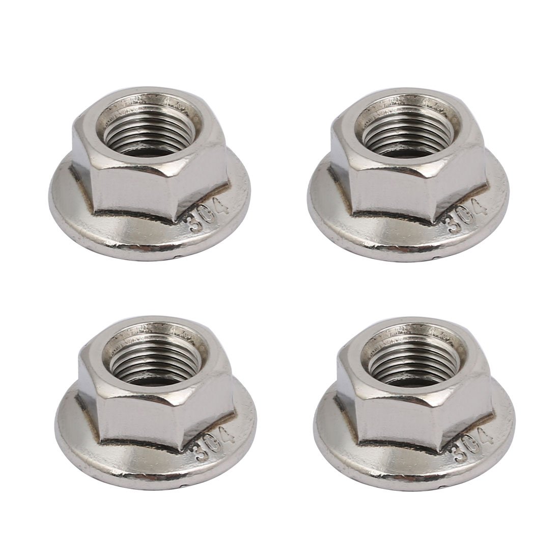 Sourcingmap 4pcs M10 x 1.25mm Pitch Metric Fine Thread 304 Stainless Steel Hex Flange Nut