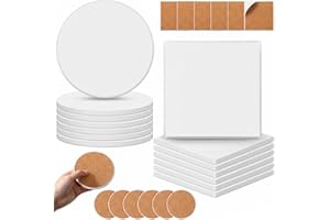 Zopeal 96 Pcs Ceramic Tiles for Crafts Coasters Include Unglazed White Ceramic Tiles with Cork Backing Pads Use with Alcohol Ink Acrylic Pouring for DIY Project Gift (Square,Round)
