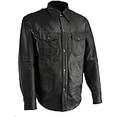 Milwaukee Leather LKM1601 Men's Black Lightweight Snap Front Casual Biker Leather Shirt - Small