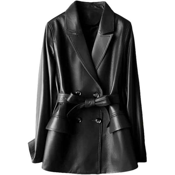 Leather Blazer Jackets for Women Office Ladies Notched Lapel