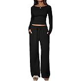 GFU Matching Lounge Sets for Women Comfy Sweatsuits 2 Piece Set Pajama Set Backless Long Sleeve Casual Wide Leg Pants Suit