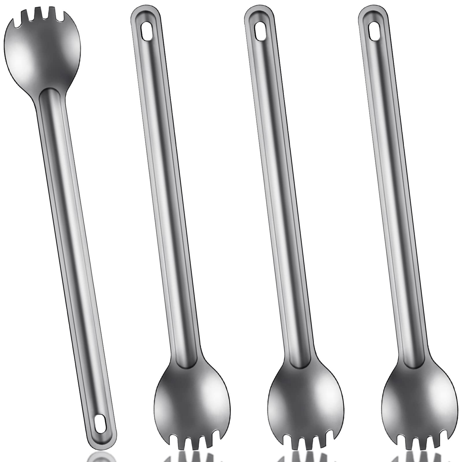 4 Pieces Titanium Long Handle Spork and Spoon Ultralight Portabale Flatware 8.7 Inch Soup Spoon Camping Spork for Outdoor Camping Backpacking Hiking Travel Picnic Tablewar