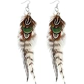 RUOFFETA Long Feather Earrings for Women, Boho Bohemian Earrings Multicolor Tassel Handmade Feather Earrings for Women Dangling