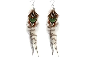 RUOFFETA Long Feather Earrings for Women, Boho Bohemian Earrings Multicolor Tassel Handmade Feather Earrings for Women Dangling
