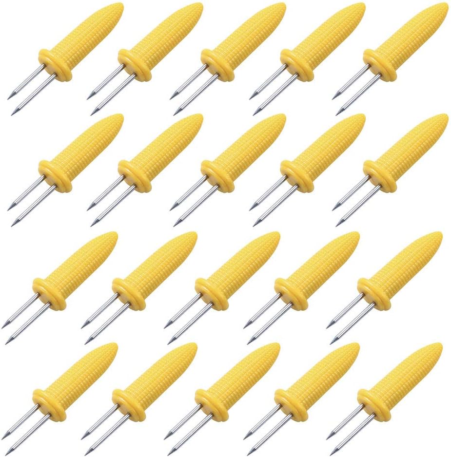 POTALL Corn on The Cob Holders, Stainless Steel Corn Holders Corn on The Grill, Corn on The Cob Skewers, Double Fork Sweet Corn Seat, Home Cooking Fork (20PCS)
