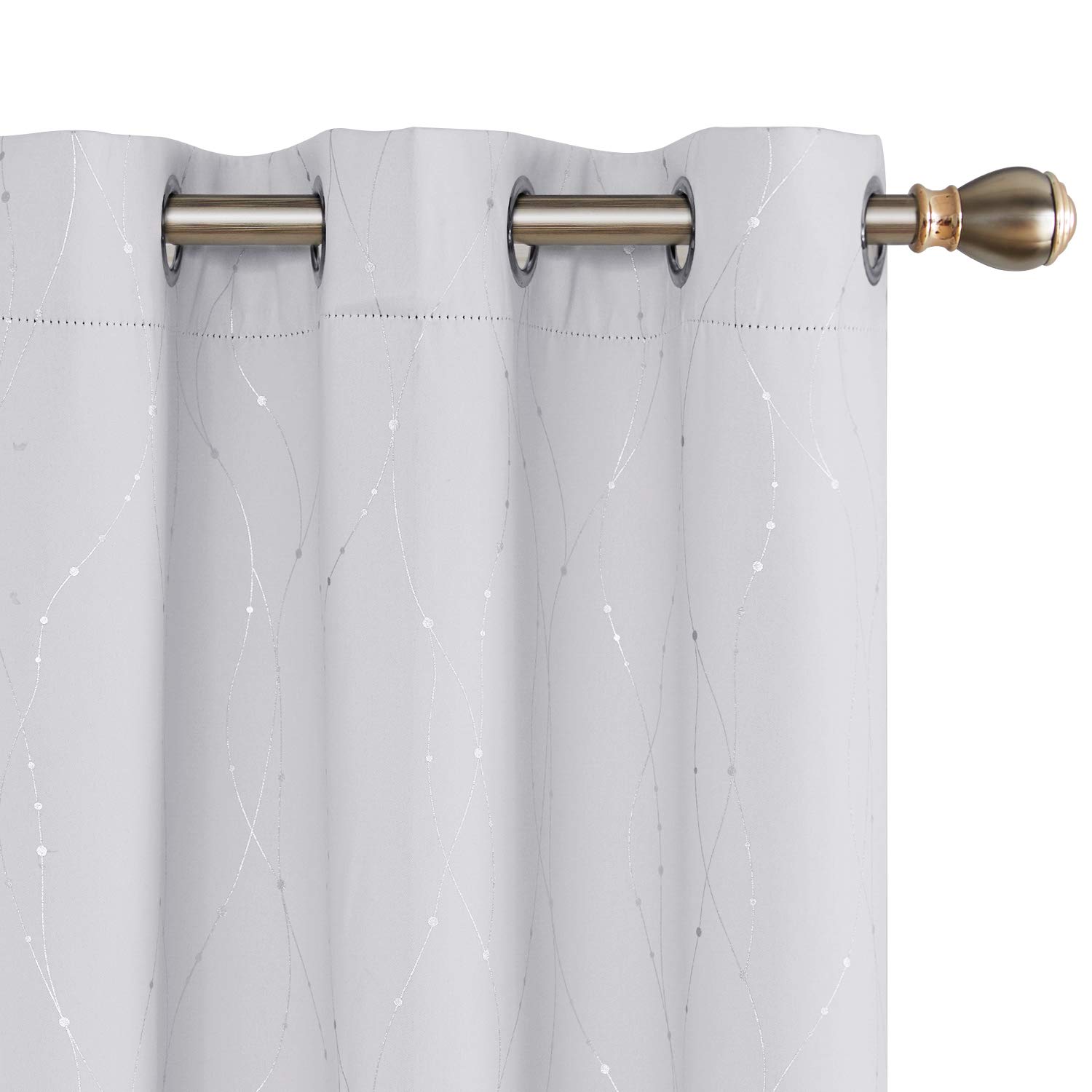 Deconovo Light Blocking Thermal Insulated Blackout Curtains Foil Printed Wave Line with Dots Grommet Window Drapes for Bedroom 42 x 72 Inch Greyish White 2 Panels