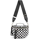 Duyijiff Checkered Bum Bag - Cross Body Bum Bag for Woman Checkered Fanny Pack Large Checker Belt Purse (A03 Black)