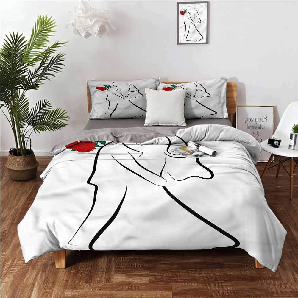 Bedding Duvet Cover, Wedding Silhouette Couple 3 Piece (1 Duvet Cover + 2 Pillow Shams) Light Weight & Easy Care - Full 80"x90"