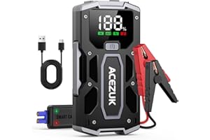 ACEZUK Car Jump Starter,12V 8-in-1 Jump Starter Battery Pack 3000A, Up to 7.0L Gas & 5.5L Diesel Engines Quick Charge 3.0 Power Bank Jumper Cable with LED,Large Screen