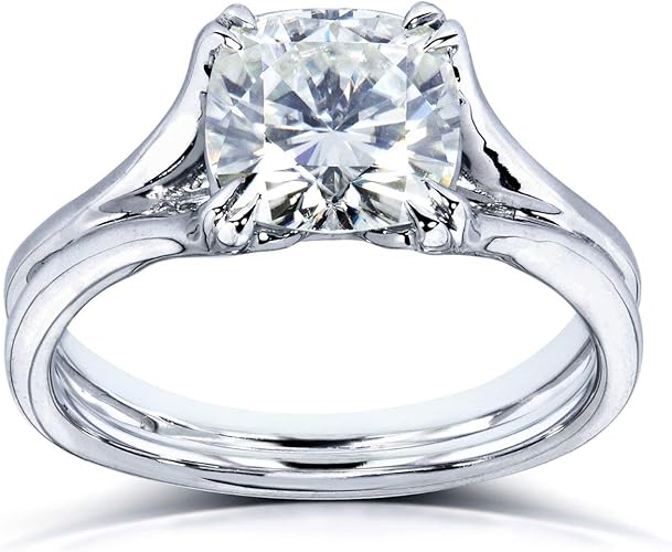 Kobelli Cushion Cut Moissanite Solitaire Split Shank Ring 2 Ctw
