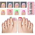 NOVO OVO French Tip Toe Nail Tips 8 MIXED SUMMER COLOR, Sharp Square Soft Gel False Toenail Extension, Need Builder Gel & Top Coat, no Glue Included, Full Cover Acrylic for DIY x 15 Sizes 240 pcs
