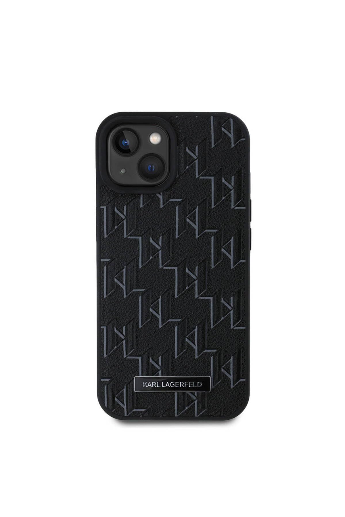 CG Mobile Karl Lagerfeld KLHMP15SPKHPORPK Case for iPhone 15/14/13 6.1 Inch Hard Case Black Leather Monogram Metal Logo