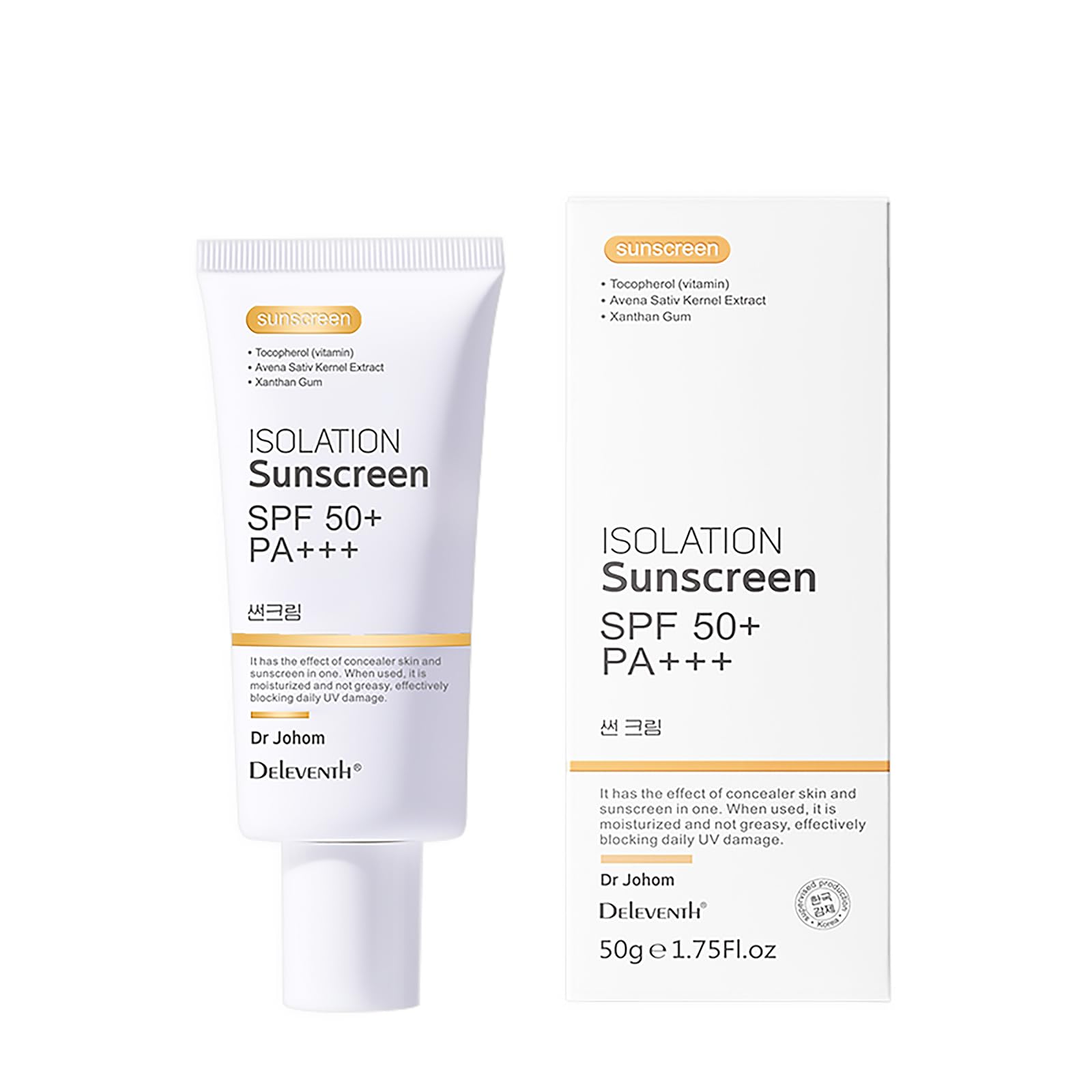 DEleventh Korean Brand SPF 50+ PA+++ Sunscreen Cream 50g / Aqueous and Non-Greasy, Effectively Blocks Daily UV Damage and Protects Facial Skin, Neck & Arms