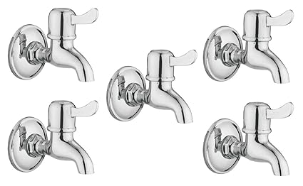 Oleanna Magic Brass Quarter Turn Fittings Bib Cock Short Body Bathroom Taps (Chrome Finish) (Pack Of 5 Bib Cock)