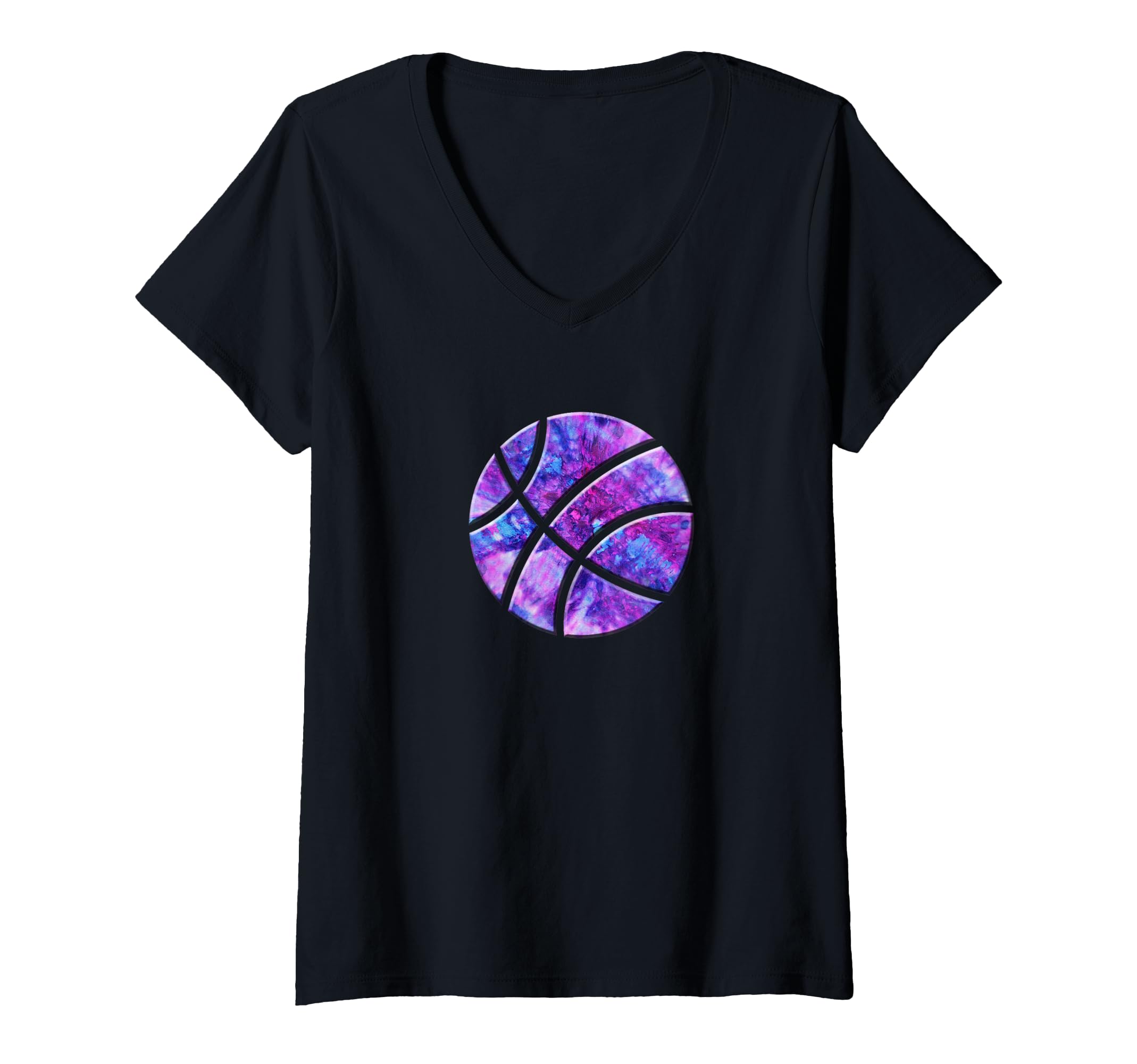 Womens Basketball Blue & Purple Tie Dye Ball V-Neck T-Shirt