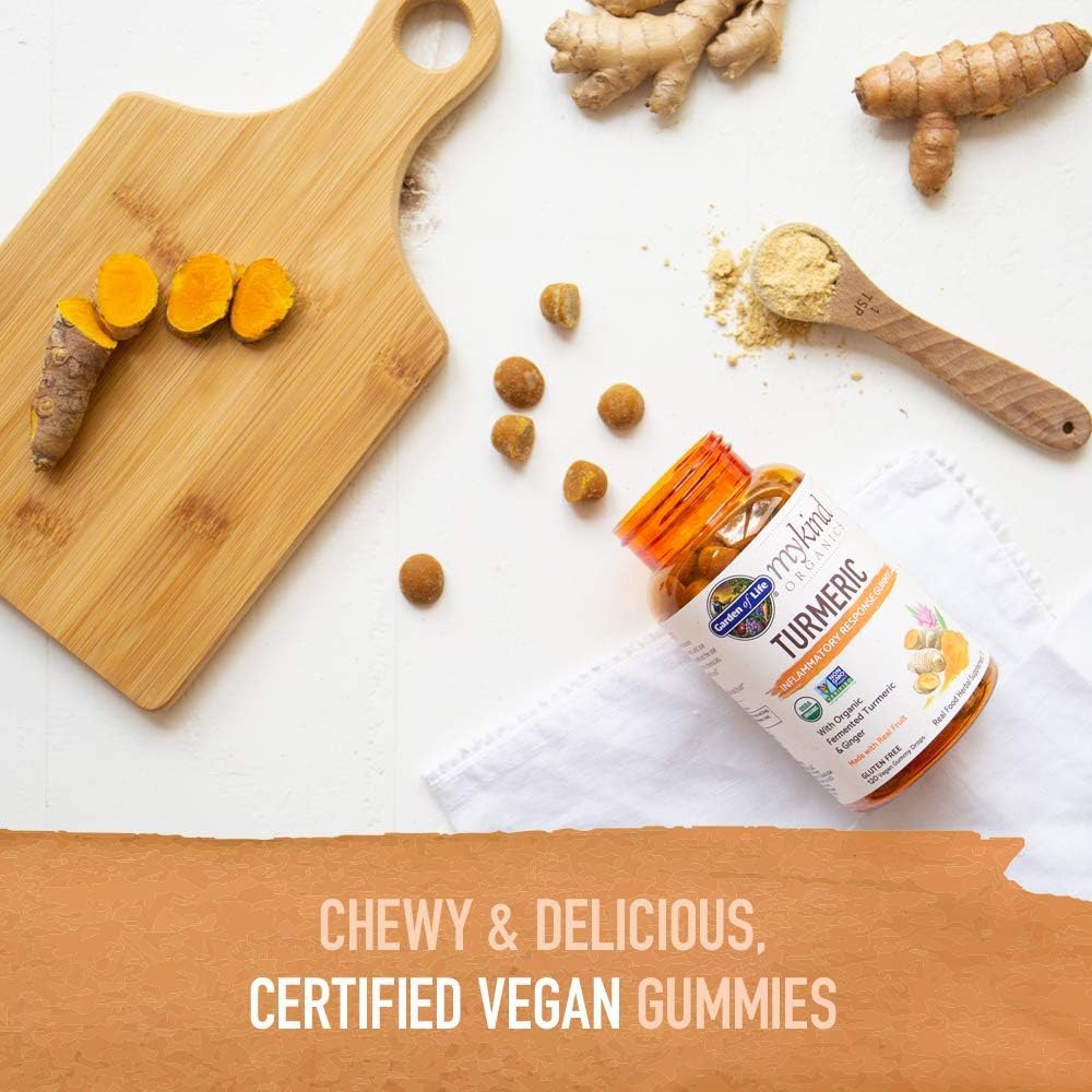 Garden of Life mykind Organics Turmeric Inflammatory Response Gummy - 120 Real Fruit Gummies for Kids & Adults, 50mg Curcumin (95% Curcuminoids), No Added Sugar, Organic, Non-GMO, Vegan & Gluten Free: Health & Personal Care