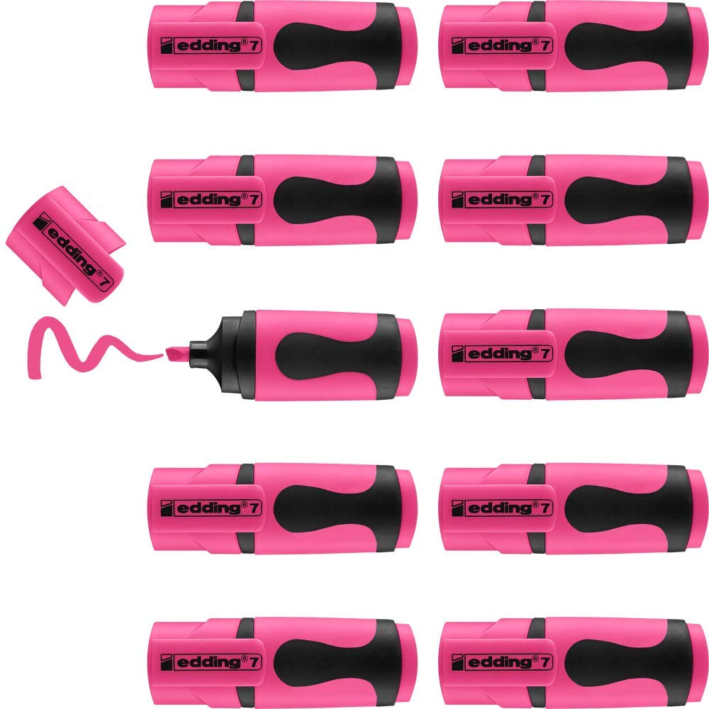 edding 7 mini highlighter - neon pink - 10 highlighter pens - chisel nib 1-3 mm - small highlighter in trendy colours - for bullet journals, school, college, university or the office