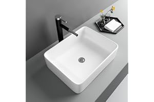 Lofeyo 19"x15" Vessel Sink Rectangule Bowl Sinks for Bathrooms White Vessel Sink Above Counter Rectangular Ceramic Vessel Bathroom Sink Porcelain Lavatory Vanity Sink Basin