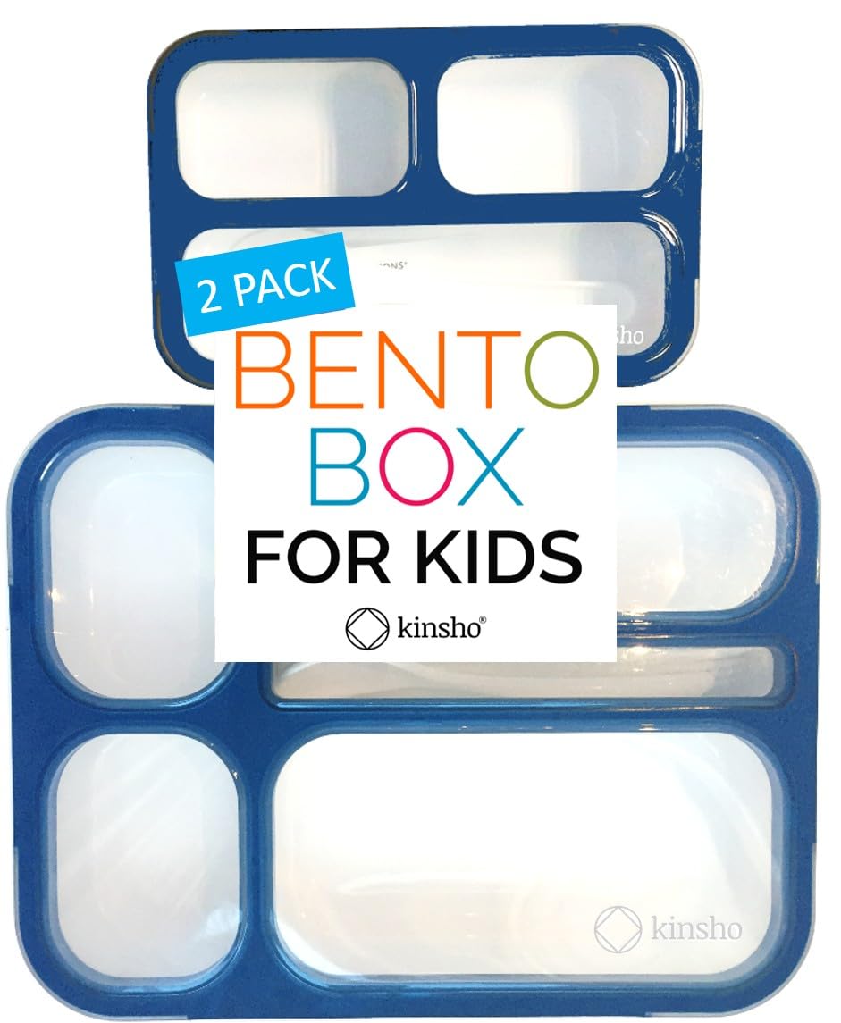 Bento-Box Lunch-Boxes and Snack Container Set for Kids, Adults, Boys | Leakproof Compartments with Dividers | BPA Free Plastic | Accessories | 2-Pack Kit, Navy Blue Large + Small