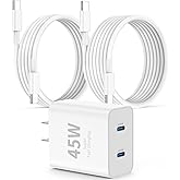 QZIIW iPhone 17 16 15 Charger Fast Charging,45W Dual Port USB C Fast Charger Block & Extra Long 60W 3FT+ 6 FT USB C Cable - P