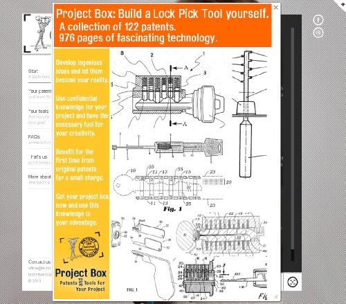 Build a Lock Pick Tool yourself: Your project box includes 122 original patents as a fun way to reach your goal!