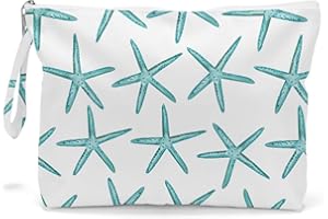 FOKONGNA Makeup Bag, Toiletry Bag, Waterproof Large Capacity Travel Cosmetic Bag, Zipper Pouch for Women, Girls, Mom, Sister, Friends, Wet Bag, Baby Diaper Bag, Ocean Sea Shells Beach Starfish Décor