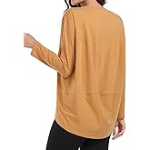 HeyNuts Women's Pima Cotton Long Sleeve Workout Shirts Boat Neck Athletic Loose Fit Soft Tops Fall Casual Shirts