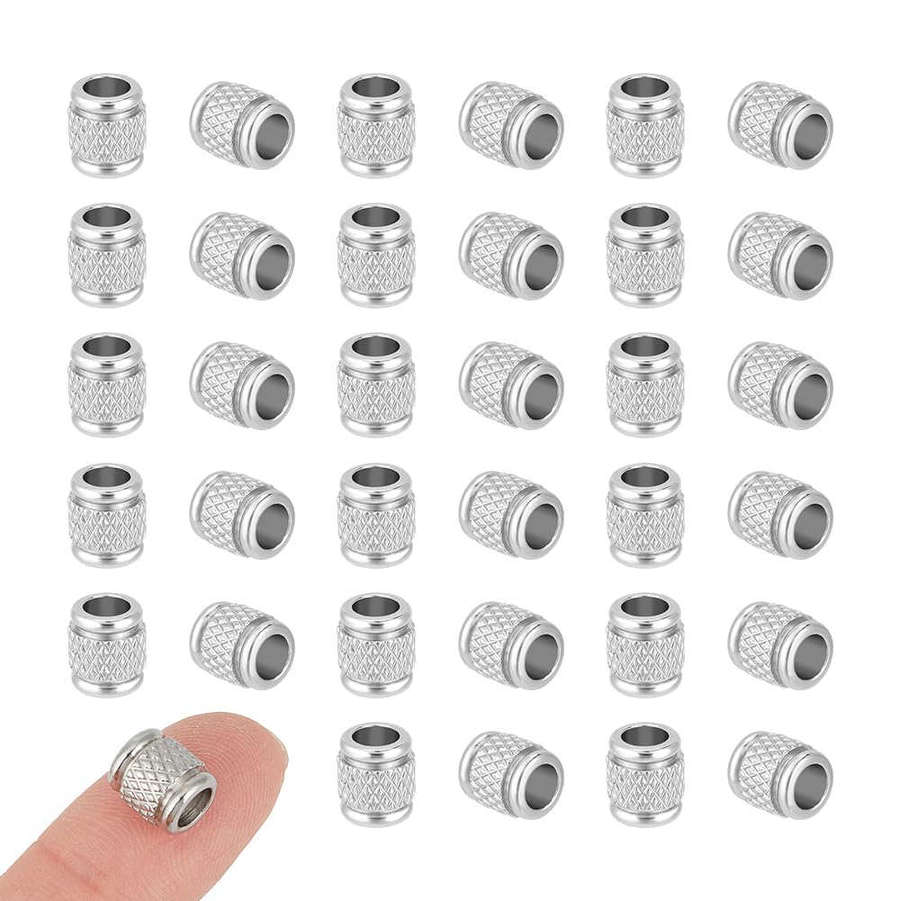 UNICRAFTALE About 50Pcs Column Beads Stainless Steel Beads Spacer Beads Large Hole Beads Column European Beads Textured Beads Loose Bead Metal Beads for DIY Bracelet Necklace Jewelry Making