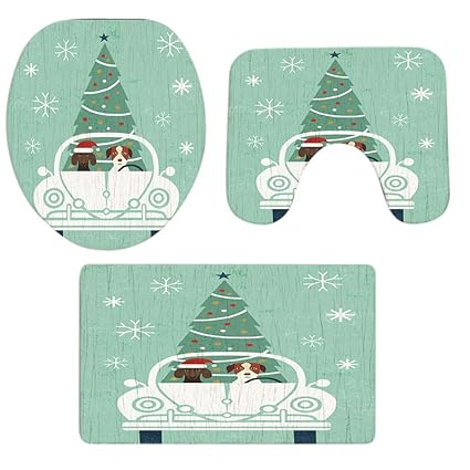 Iuhan Xmas Santa Claus Non Slip Bath Mat Pedestal Rug A Lid Toilet Cover 3 Pieces