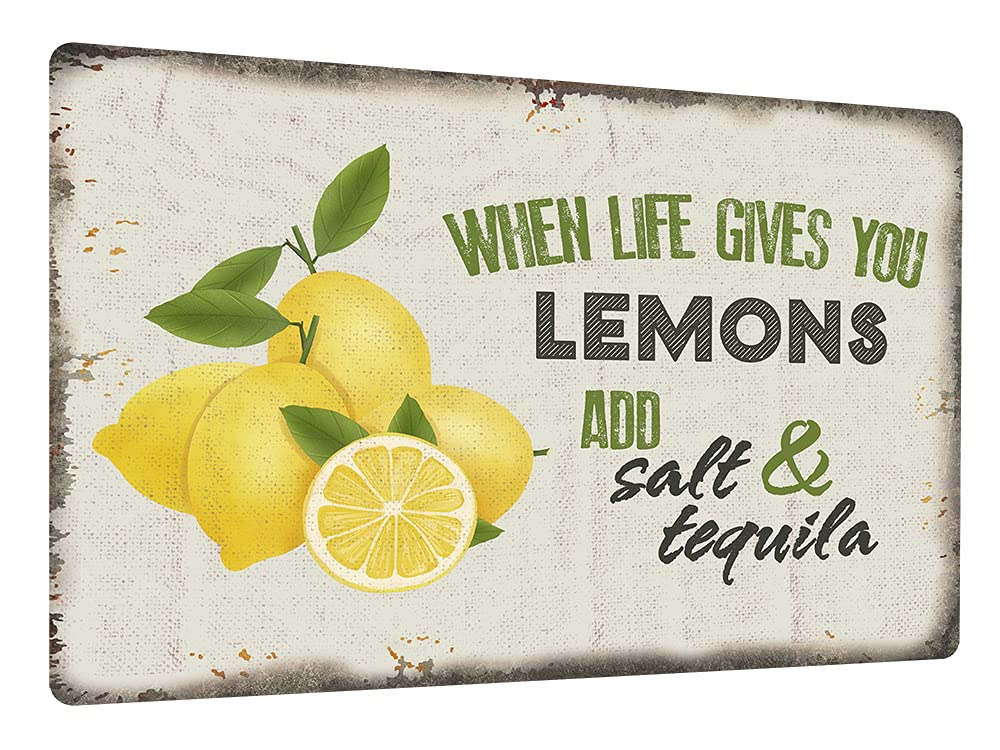 Metal Sign When Life Gives You Lemons Add Salt & Tequila Vintage Metal Tin Sign for Home Bar Kitchen Living Room Wall Art Decor 12x8inch
