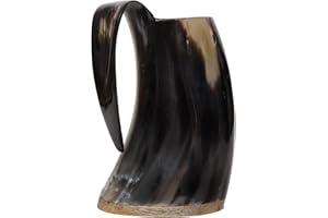 BOLD & DIVINE Viking Horn Mug | 15 to 20 oz | Beautifully Hand Crafted Ox Horn Mug with Gift Bag | Food Grade Beer Mug