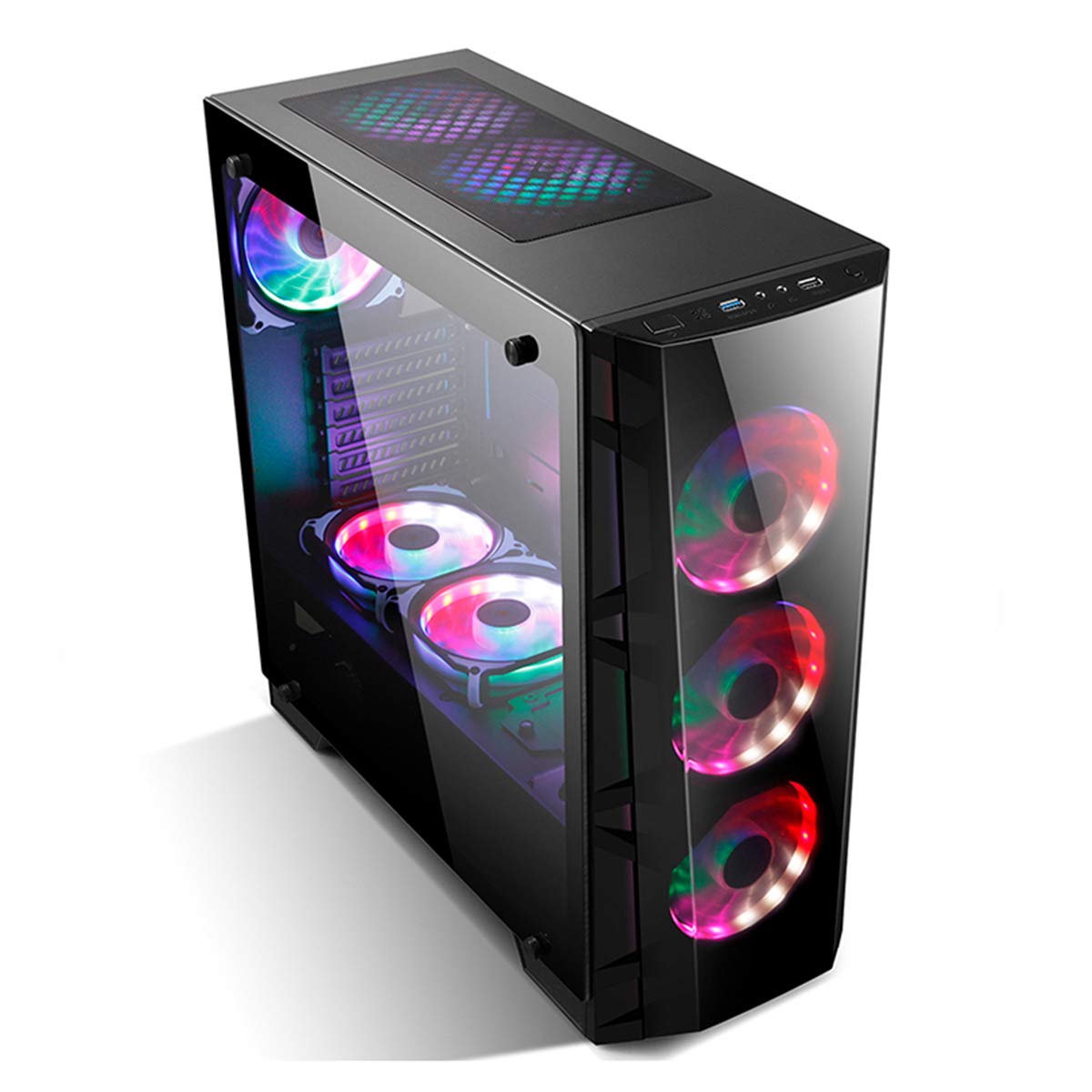 GOLDEN FIELD Z7 Mid Tower ATX/Micro ATX Gaming PC Case, Pre-installed 3 Fans, Termpered Glass Side Panel Compter case