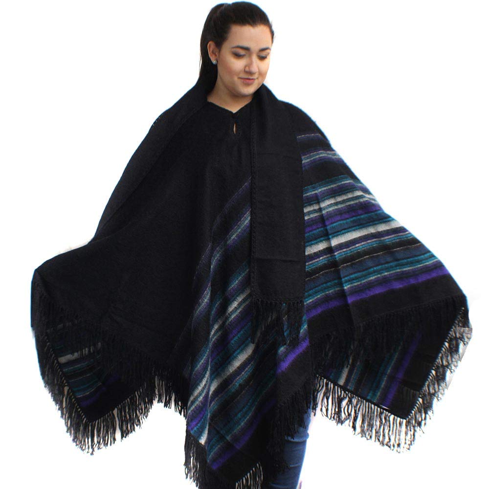 Alpaca Wool Poncho Cape Ruana Cloak Pinstripe with Scarf Made in Peru Alpaca Wool Poncho Cape Ruana Cloak Pinstripe with Scarf Made in Peru
