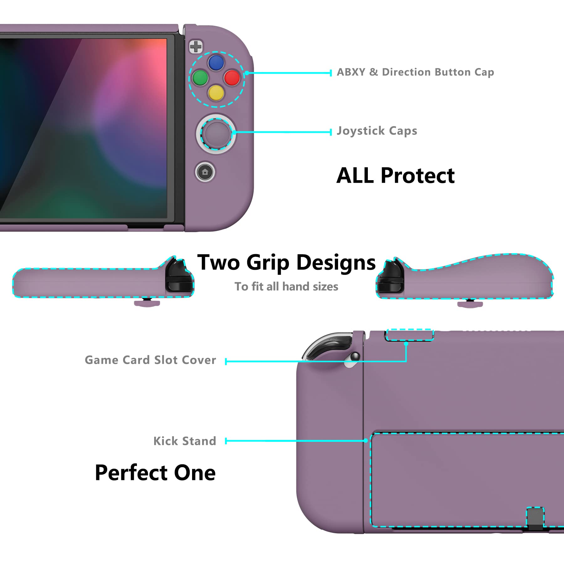 PlayVital AlterGrips Protective Slim Case for Nintendo Switch OLED, Ergonomic Grip Cover for Joycon, Dockable Hard Shell for Switch OLED w/Thumb Grip Caps & Button Caps