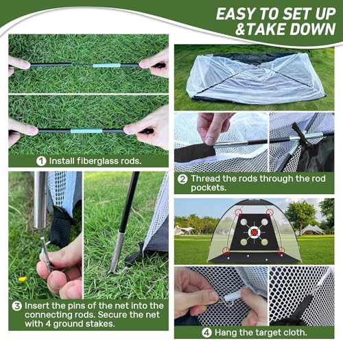 Golf Net with Practice Mat – 10x7FT Golf Hitting Net & Simulator for Home, Indoor/Outdoor Chipping and Driving Practice Set with Target, Balls – Great Gift for Men, Dad, Golfers