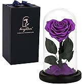 Forever Preserved Real Heart Rose Birthday Gifts for Women,Valentines Eternal Flower in Glass Gift for Valentine's Day Mothers Day Christmas Anniversary Birthday (Purple)