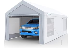 Quictent 12x20 ft Heavy Duty Carport Canopy Galvanized Car Tent Outdoor Garage Boat Shelter with Reinforced Structure with Roll-up Ventilated Windows Sidewall - White