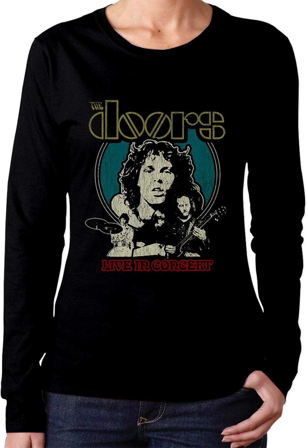 Jim Morrison T Shirts Women's Long Sleeve Cotton Shirt Unique Round