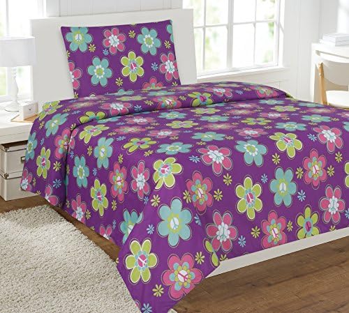 Kids 3 Piece Bed Sheet Set Twin Size Bedding Printed Microfiber Sheets (Purple Flower)