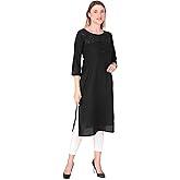 ladyline Womens Rayon-Cotton Embroidered Kurti Tunic Plain Round Neck Buttons Indian Kurta