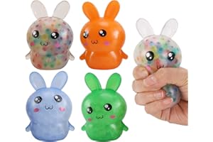 FAUKAIT Easter Basket Stuffers, 4 Pack Squishy Easter Bunny Stress Balls for Adults, Easter Basket Stuffers, Easter Basket Ideas Gifts ,Easter Toys Stress Relief Fidget Balls (4pcs, 4)