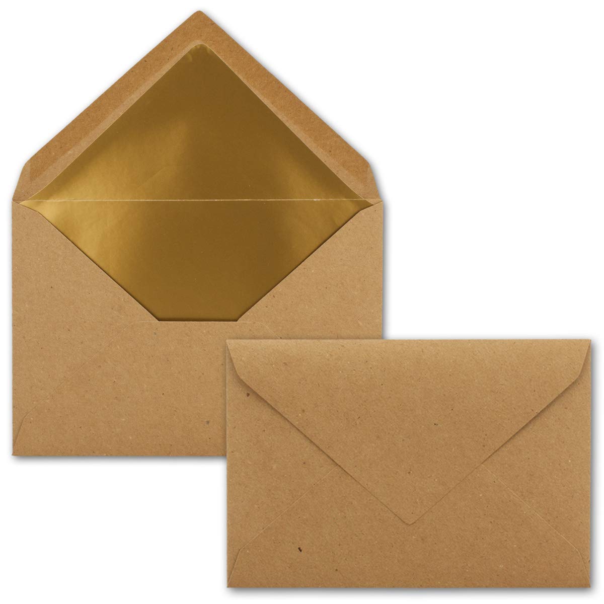 Gold Lined Vintage Envelopes, DIN B6, 125 x 176 mm, Kraft Paper, Brown, Recycled, Wet Adhesive I Environment by Gustav Neuser 75 Umschläge B6 mit Gold-Futter