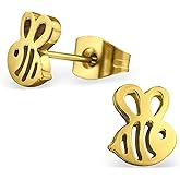 Stainless Steel Tiny Honey Bumble Bee Stud Post Earrings