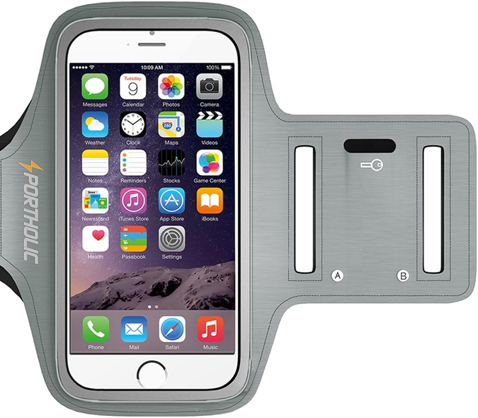 portholic 518100 Water Resistant Sports (4.7 inch) Armband- With Key Holder,Cable Locker,Cards Holder For iPhone 6/6s/5/5c/5s,Galaxy S6/S5/S4 (Grey)